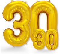 Set Of 2 Gold Number 30 Balloons \ Large And Small Helium Balloon \ 30Th Birthday Balloon For Men And Women, Number Birthday Decoration