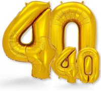 Set Of 2 Gold Number 40 Balloons \ Large And Small Helium Balloon \ 40Th Birthday Balloon For Men And Women, Giant Number Birthday Decoration