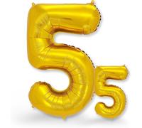 Set Of 2 Gold Number 5 Balloons - Large And Small Helium Balloon - Birthday Decoration For 5 Year Old Girls And Boys - Number Balloon For Birthday Party 5 Years, Giant Number