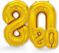 Set Of 2 Gold Number 80 Balloons \ Large And Small Helium Balloon \ 80Th Birthday Balloon For Men And Women, Number Birthday Decoration