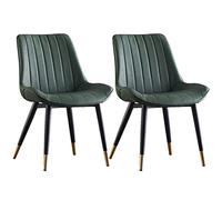 Set of 2 Green Faux Leather Dining Chairs with Black Metal Legs for Kitchen Office Living Room Dining Room Bedroom Decor