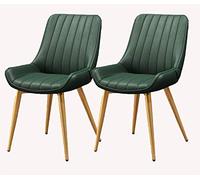 Set of 2 Green Gold Metal Leg Leather Dining Chairs Comfortable Cushions & Backs for Living Room Bedroom Office Reception Area - Stylish Modern Design