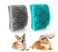 Set of 2 Grooming Brushes for Cats and Dogs, Soft Silicone Detangling & Massaging Brush, Ergonomic Handle for Shiny Coat, Blue and Grey Dog Brush