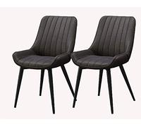 Set of 2 Leather Dining Chairs with Metal Legs Comfortable Cushions and Backs for Living Room Bedroom Office Reception Area (Black and Brown Feet)
