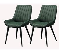 Set of 2 Leather Dining Chairs with Metal Legs Comfortable Cushions & Backrests for Living Room Bedroom Office Reception Area (Black & Green Feet)