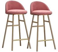Set of 2 Metal Bar Stools Velvet Bar Chairs with Golden Footrest Counter Height 65/75cm (Pink 65cm) - Stylish & Comfortable for Kitchen or Dining Room