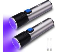 Set Of 2 Mini Usb Rechargeable Uv Lamps, 395nm, Adjustable Zoom & Brightness, 3 Light Modes ¿ For Animal Urine Detection, Scorpion Hunting, Counterfeit Detection, Curing Uv Glue Etc