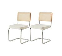 Set of 2 Modern Dining Chairs Plush Upholstered Kitchen Chairs with Rattan Backrest Stylish Mid-Century Dining Room Seats - White Ergonomic Design Comfortable & Chic