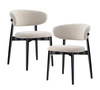 Set of 2 Modern Ergonomic Dining Chairs with Long Linen Upholstery Stylish Black Design for Living Room Kitchen Restaurant Café Bistro - Comfortable Seating
