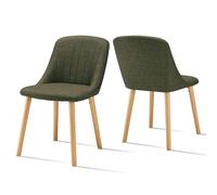 Set of 2 Modern Green Dining Chairs with Wooden Legs Cushioned Linen Kitchen Chairs with Backrest Stylish Living Room Seating for Home Decor