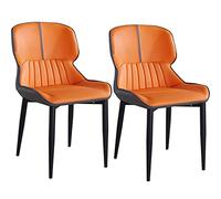 Set of 2 Modern Orange Synthetic Leather Dining Chairs with Soft Cushion Seat and Metal Legs for Kitchen Living Room and Dining Room Use