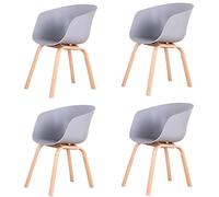 Set of 2 Modern Scandinavian Dining Chairs Upholstered Seat with Beech Wood Legs Stylish Grey Design for Living Room Or Kitchen Furniture