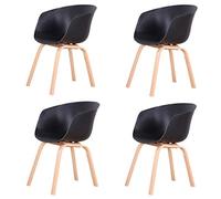 Set of 2 Modern Scandinavian Dining Chairs Upholstered Seat with Beechwood Legs Stylish Black Finish - Perfect for Home Or Office Decor