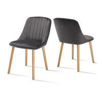 Set of 2 Modern Velvet Dining Chairs with Wooden Legs Upholstered for Kitchen Living Room & Bedroom Stylish Dark Gray Accent Furniture