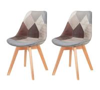 Set of 2 Multicolor Patchwork Dining Chairs Scandinavian Style with Beech Wood Legs Ideal for Living Room Dining Room and Bedroom (Gray)