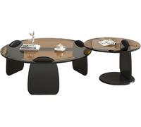 Set of 2 Nordic Light Luxury Sofa Side Tables, Tempered Glass Round Nesting Bedside Tables for Living Room Bedroom Home Decor