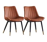 Set of 2 Orange Synthetic Leather Dining Chairs with Black Metal Legs for Kitchen Dining Room Office Living Room Bedroom - Modern Comfortable Design