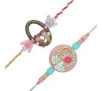 Set of 2 Rakhi for Brother Rakhi Thread Bracelet for Bhai Bhabhi Bhaiya veera Raksha Bandhan Set Dora Bracelets with Rakhi Card gift Pack for Brother Sister Indian Traditional Raksha Bandhan Festival