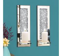 Set Of 2 Rectangular Wall Candle Holder With Silver Mirror And Crushed Crystals Wall Decor For Living Room Dining Room Bedroom