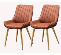 Set of 2 Red Gold Metal Leg Dining Chairs Comfortable Cushioned Back and Seat Leather Upholstery Perfect for Living Room Bedroom Office Reception Area.