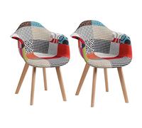 Set of 2 Red Patchwork Dining Chairs Linen Upholstered Accent Chairs Perfect for Dining Room Living Room Café and More.