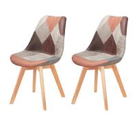 Set of 2 Scandinavian Dining Chairs Modern Patchwork Kitchen Chairs with Beech Wood Legs Stylish Rose Color for Dining Rooms and Kitchens