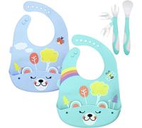 Set Of 2 Silicone + Cutlery 3 In 1-Waterproof Bib + Toddler Utensil (Spoon & Fork)-Bpa-Free Baby Feeding Set-Dishwasher Safe