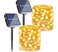 Set of 2 Solar String Lights Outdoor Garden 12 m 120 LED Waterproof 8 Modes Outdoor Solar String Lights Copper Wire for Garden,Patio,Yard,Christmas,Wedding,Party,Warm White