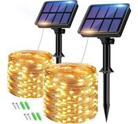 Set Of 2 Solar String Lights Outdoor,Total 16 M,160 Led,Waterproof,8 Modes Decoration For Garden,Patio,Yard,Christmas,Wedding,Party,Warm White