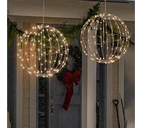 Set of 2 Twinkle Orbs Battery Operated,Christmas LED Light Globe,Outdoor Hanging Ball Lights with Hooks,Waterproof Folding Globe Fairy Lights,for Garden,Patio,Indoor (Warm, 50 * 50cm/19.69 * 19.69in)