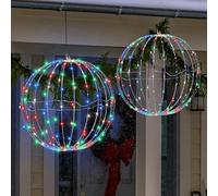 Set of 2 Twinkle Orbs Battery Operated,Christmas LED Light Globe,Outdoor Hanging Ball Lights with Hooks,Waterproof Folding Globe Fairy Lights,for Garden,Patio,Indoor (Colorful, 30*30cm/11.81*11.81in)