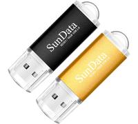 Set of 2 USB 2.0 Flash Drive 16 GB Pendrive Data Storage with LED Light (2 Colours: Black Gold)