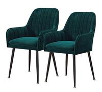 Set of 2 Velvet Dining Chairs with Armrests Padded Kitchen Seating Metal Legs Stylish Accent Chairs for Home Restaurant Reception (Color: Green)