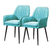 Set of 2 Velvet Dining Chairs with Armrests Upholstered Kitchen Chairs Metal Legs Modern Accent Chairs for Living Room Restaurant Home (Color: Blue)