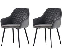 Set of 2 Velvet Upholstered Dining Chairs with Armrests Scandinavian Style with Metal Legs Comfortable Backrest Modern Living Room Accent Chairs (Gray)