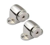 Set of 2 wedge magnetic stainless steel door stoppers. Mounted screws. No force or crush walls.