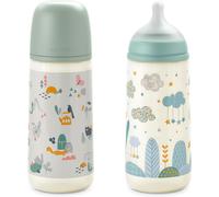 Set Of 2 X 360 Ml Bottle With Symmetrical Nipple Sx Pro Quick Flow Silicone With Anti-Colic Valve Ultra-Soft Thin Silicone For Babies + 6 Months Green And Blue