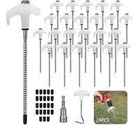 Set of 24 Screw Tent Pegs,Steel Tent Pegs with Thread and Rope Support,Screw Ground Anchors Accessories for Tent,Awning Stake for Camping for Hard Floor and Wood