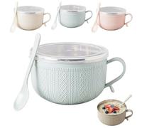 Set of 3 25-Oz Mug Meals With/Lid-Its,Christmas 3 Piece Meal Mugs with Handles & Spoon,Stainless Steel Double-Layer Heat-Resistant Bowl for Coffee, Soups, Stews (Blue)