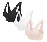 Set of 3 6 9, 3 Pack Seamless Bras Non Padded Comfort Everyday Bra Non Wired Nursing Bra Top Yoga for Women Gym (FR/ES, Alpha/Lettres, 6TG, Taille Normale, Taille Normale, Noir/Blanc/Nu)