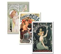 Set of 3 Art Nouveau Absinthe Biere Liquor Drinking Collection Vintage Ad Posters Set Bundle 16x24 inch