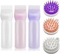 Set of 3 Hair Oil Applicator 3 Colours,Hair Oil Applicator Bottle with Scalp,3 Scalp Massage Brush,Scalp Brush,Hair Massage