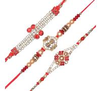 Set of 3 Rakhi for Brother Thread Bracelet for Bhai Bhabhi Bhaiya veera Bhaidooj Tikka Decorations Dora Set Bracelet with Rakhi Gift Card Pack for Brother Sister Indian Traditional Festival