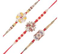 Set of 3 Rakhi for Brother Thread Bracelet for Bhai Bhabhi Bhaiya veera Raksha Bandhan Dora Set Bracelet with Rakhi Gift Card Pack for Brother Sister Indian Traditional Raksha Bandhan Festival