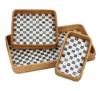 Set of 3 Rattan Serving Trays,Rectangle Tea Coffee Tray,Decorative Wicker Basket for Home Decor,Bathroom,Kitchen Counter