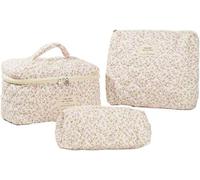 Set of 3 Women's Quilted Toiletry Bag, Makeup Storage Pouch, Large Capacity Toiletry Bag, Travel Cosmetic Bag, Women's Makeup Bag, Pink, Fashion.