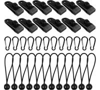 Set Of 36 Tent Tarpaulin Clips,12 X Tarpaulin Clips Locking Clips,12 X Elastic Ropes Per Tenda In Nylon,12 X Carabiners,For Tents,Blankets,Awnings,Banners