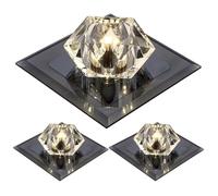 Set of 3Dimmable Crystal Can Lights Cube Downlight Square Baffle Trim 7 inch Flush Mount Light Fixture for Recessed Ceiling Lighting Fixtures for Study,Black