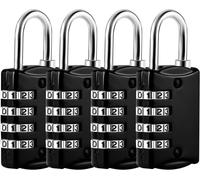Set Of 4 4-Digit Code Padlocks,Small College Code Padlocks,Metal Airplane Suitcase For Gym Luggage Locker (Black)