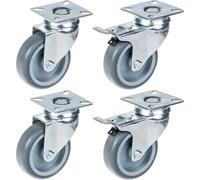 Set of 4 - 75mm GREY RUBBER SWIVEL CASTOR 70Kg (2pc) & 75mm GREY RUBBER BRAKE CA
